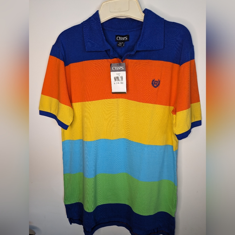 CHAPS COLOR-BLOCK POLO T-SHIRT 14-16 (L)